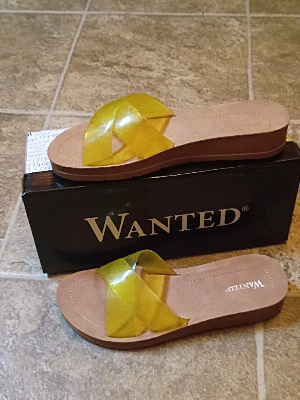 WANTED Seaglass Yellow Cross-Strap Slide Sandals NWT/Box, Women's Size 6 M - Picture 7 of 11
